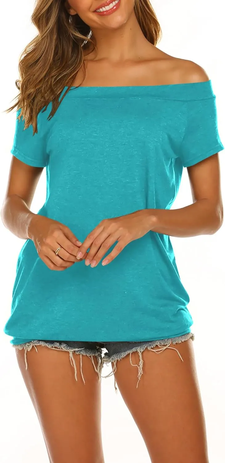 Halife Women's Off The Shoulder Tops Summer Casual Short Sleeve T Shirts