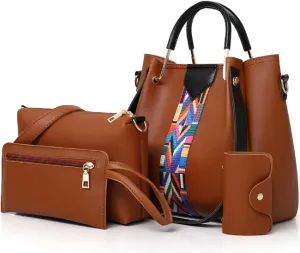 Handbags and Purse for Women Shoulder Bags Top-Handle Bags Tote Satchel Hobo 4pcs Set(Brown)