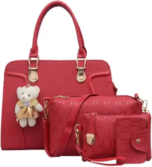 Handbags for Women Shoulder Bags Tote Satchel Hobo 4pcs Purse Set Rose red