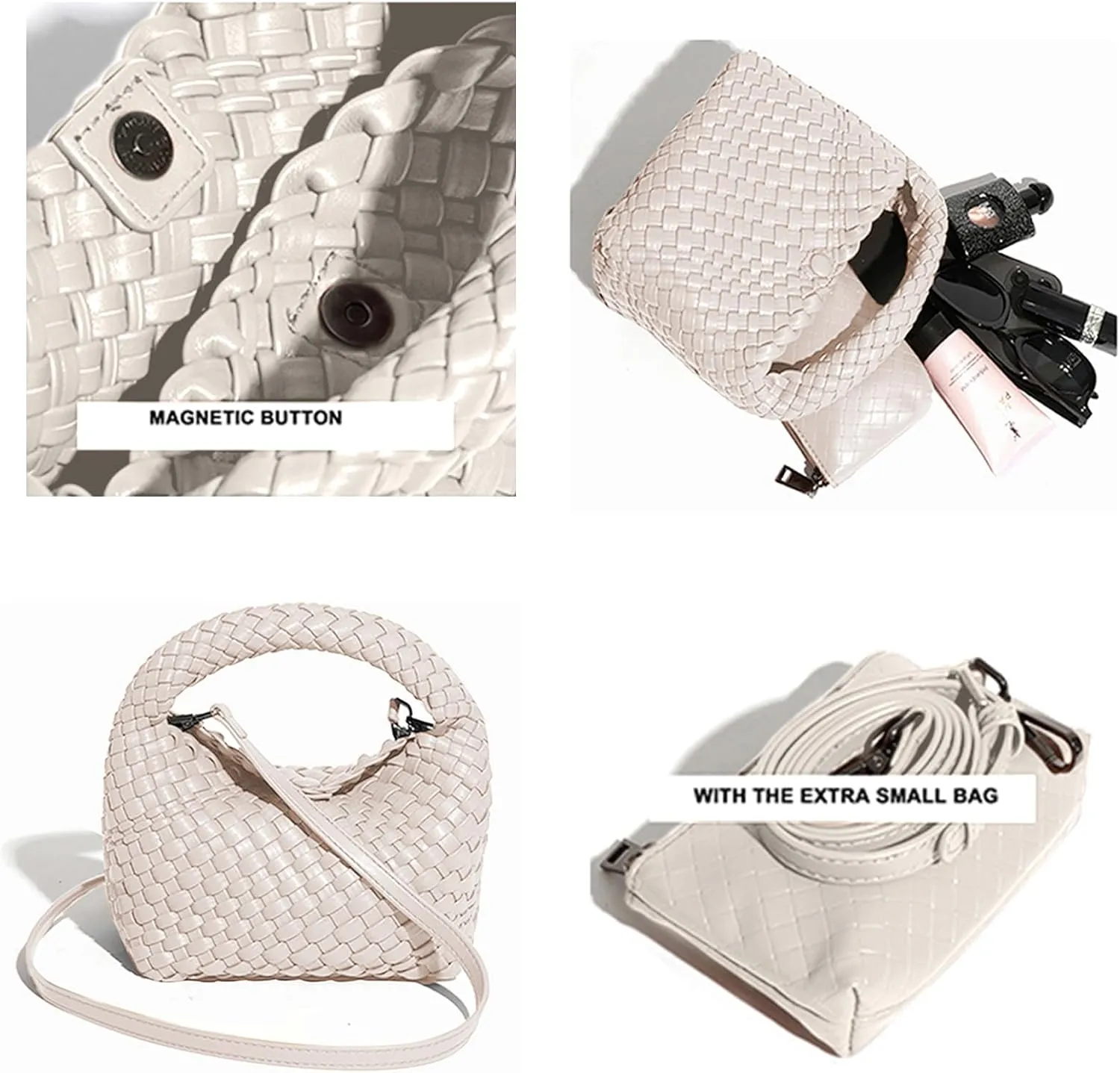 Handbags for Women Weave Vegan Leather Tote Bag With Pocket Wallet Purse Hand bag Crossbody Strap Small Bag With Compartment
