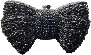 Handmade Inlay Rhinestone Bow Clutch Bag for Women, Sparkling Evening Party Wedding Purse with Detachable Pearl Chain Strap