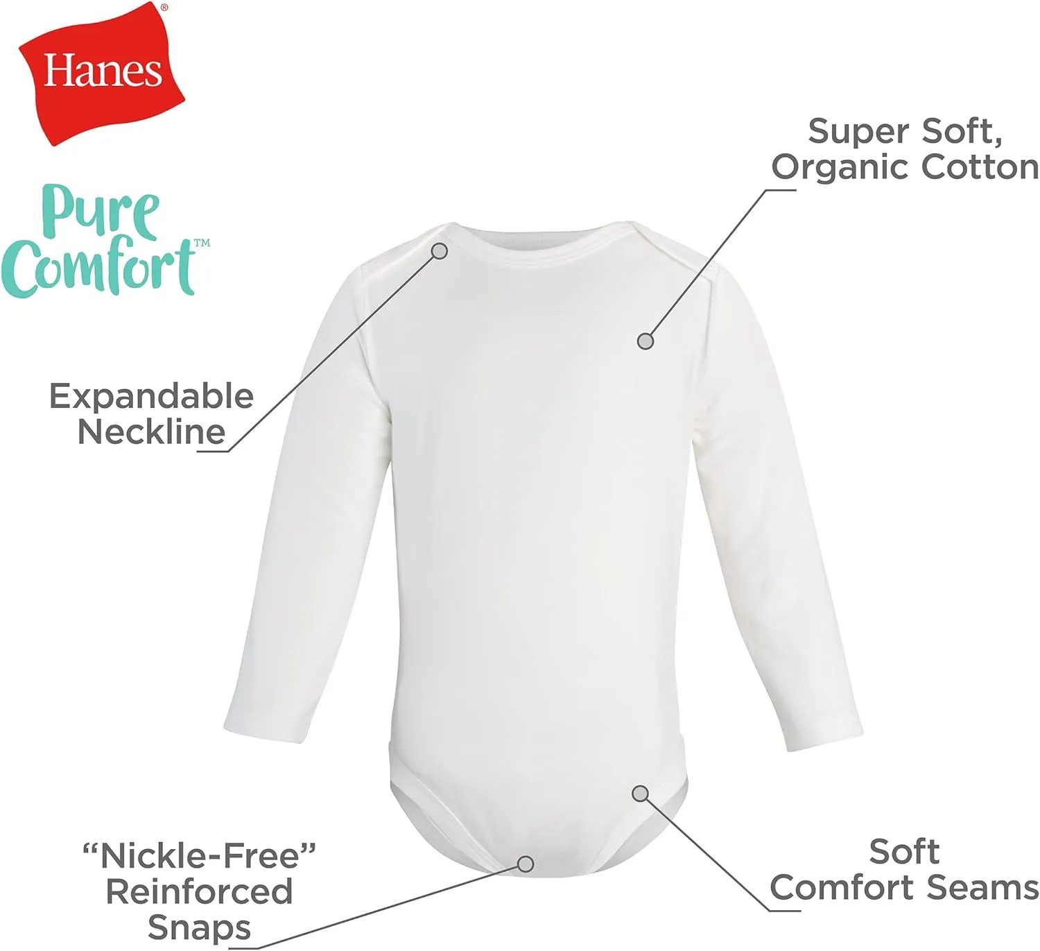 Hanes Baby Pure Comfort Long Sleeve Bodysuits (3 Pack)