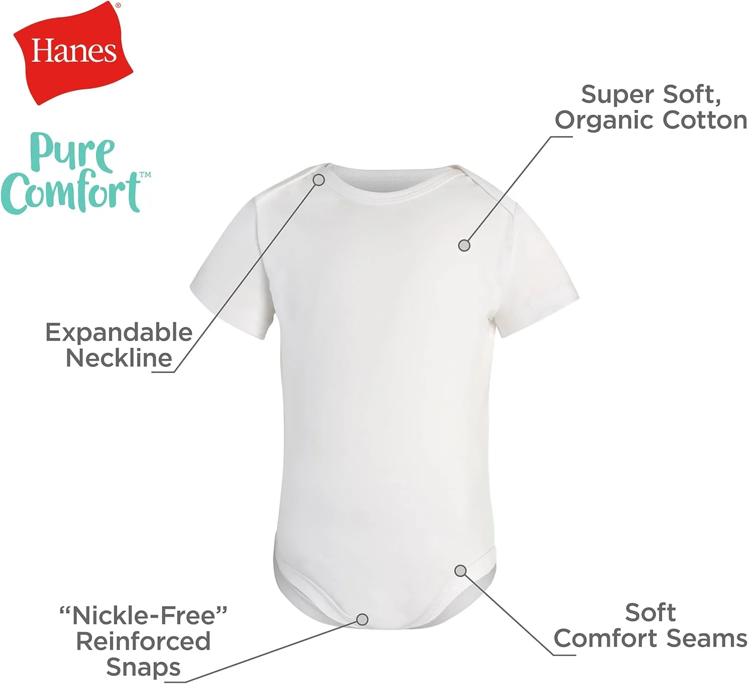 Hanes Baby Pure Comfort Organic Short Sleeve Bodysuit, Infant Boy & Girl, 3-Pack