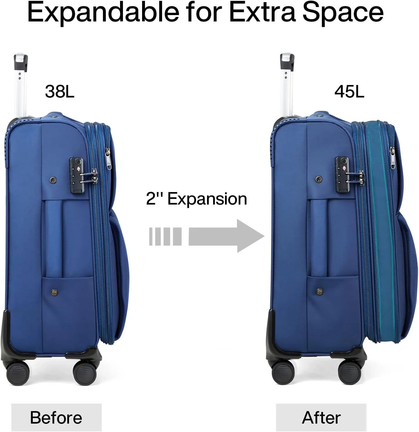 Hanke 24 Inch Luggage Expandable Softside Checked Suitcases with Spinner Wheels, Upright Rolling Luggage Suitcases Travel TSA Luggage Bag for Women Men(Blue)
