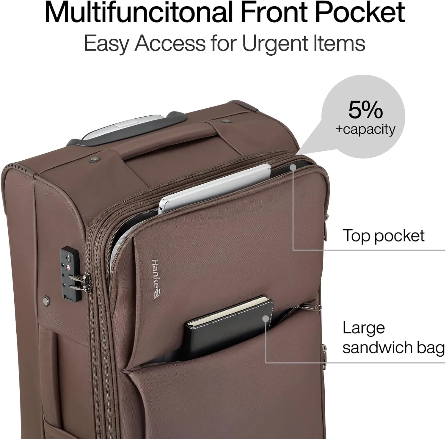 Hanke 28 Inch Luggage Softside Expandable Suitcases with Spinner Wheels, Travel Checked Luggage for Women Men(Coffee)