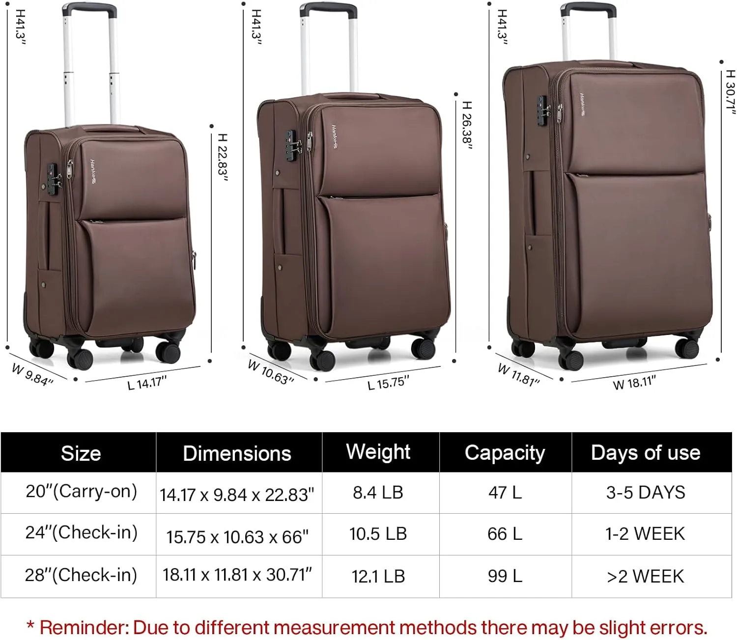 Hanke 28 Inch Luggage Softside Expandable Suitcases with Spinner Wheels, Travel Checked Luggage for Women Men(Coffee)