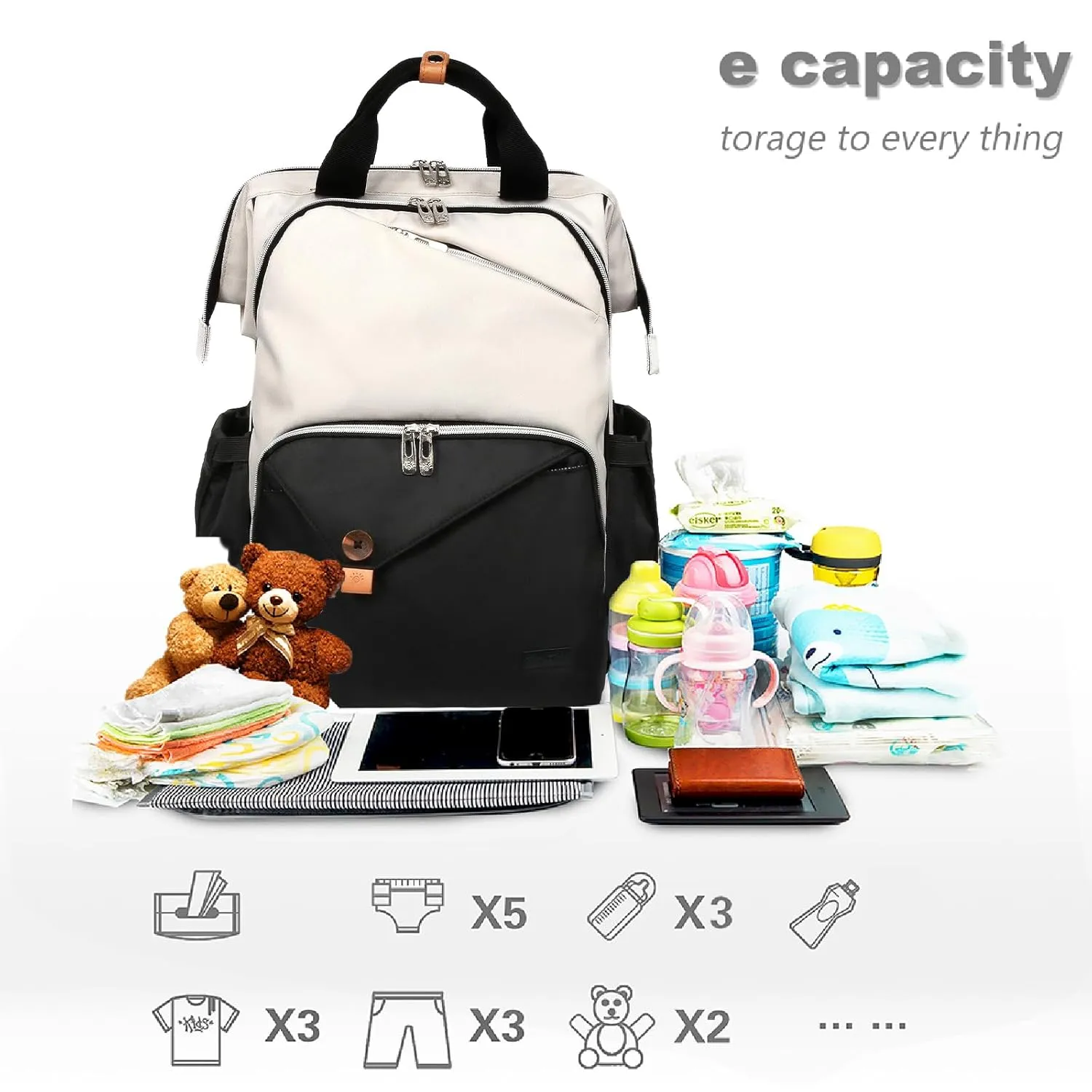 Hap Tim Baby Diaper Bag for Boys Girls, Large Backpack Diaper Bags with Double Compartments, Baby Registry Search Shower Gifts Stuff Newborn Must Haves（7340-BH）
