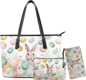 Happy Easter Fashion Business Office Work Handbag Purse 3Pcs Set