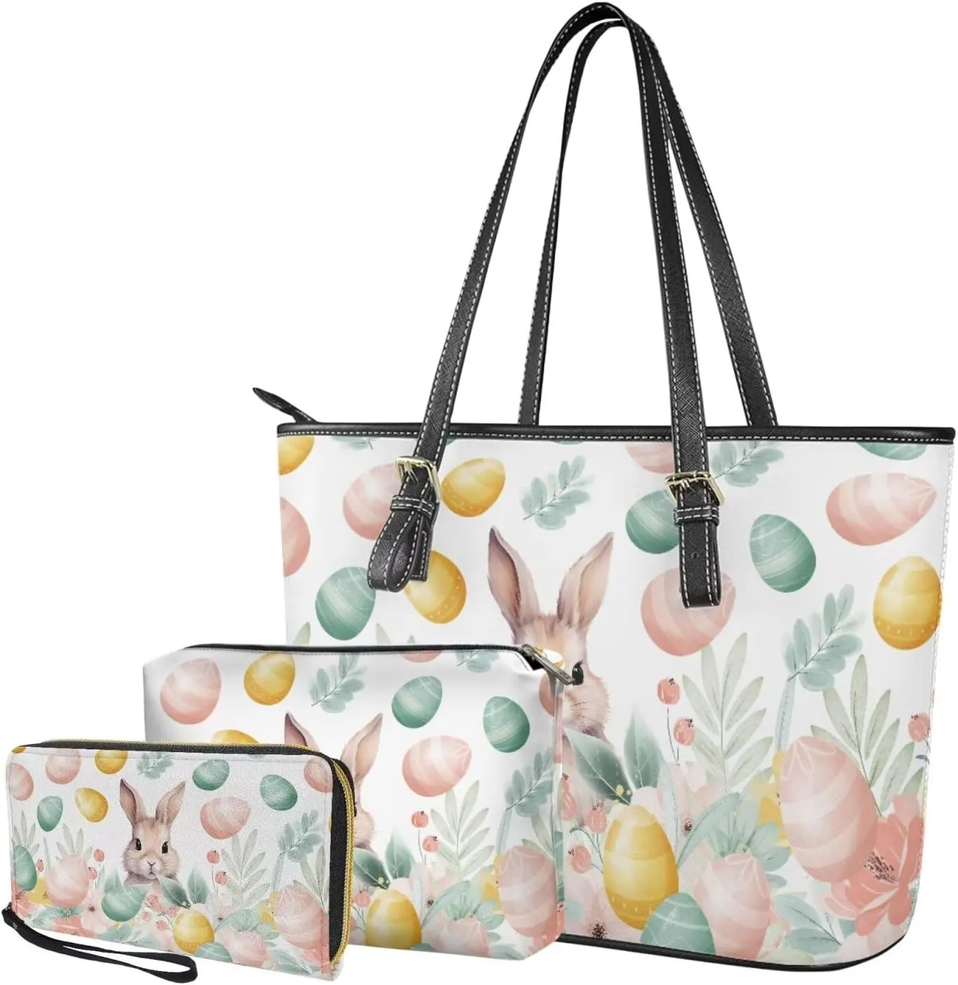 Happy Easter Fashion Business Office Work Handbag Purse 3Pcs Set