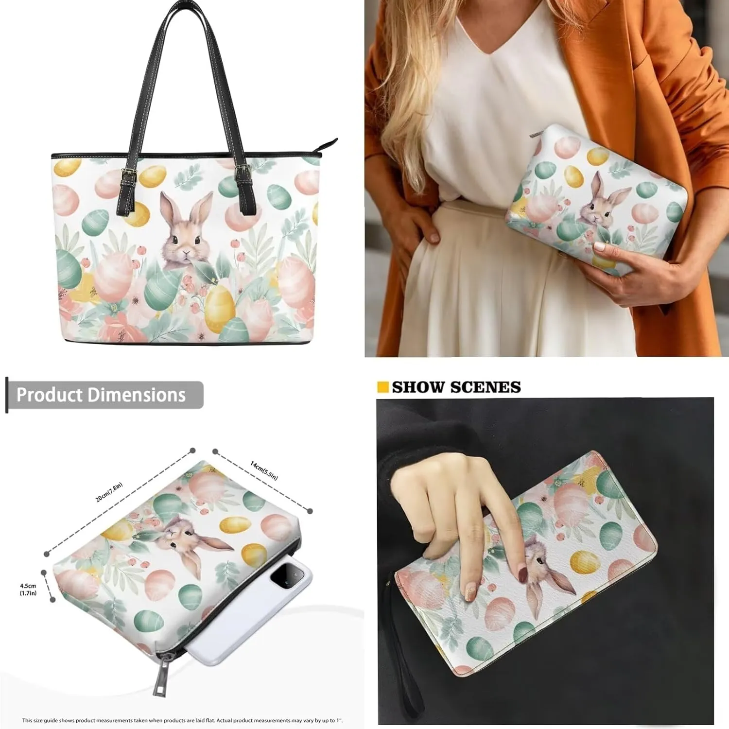 Happy Easter Fashion Business Office Work Handbag Purse 3Pcs Set