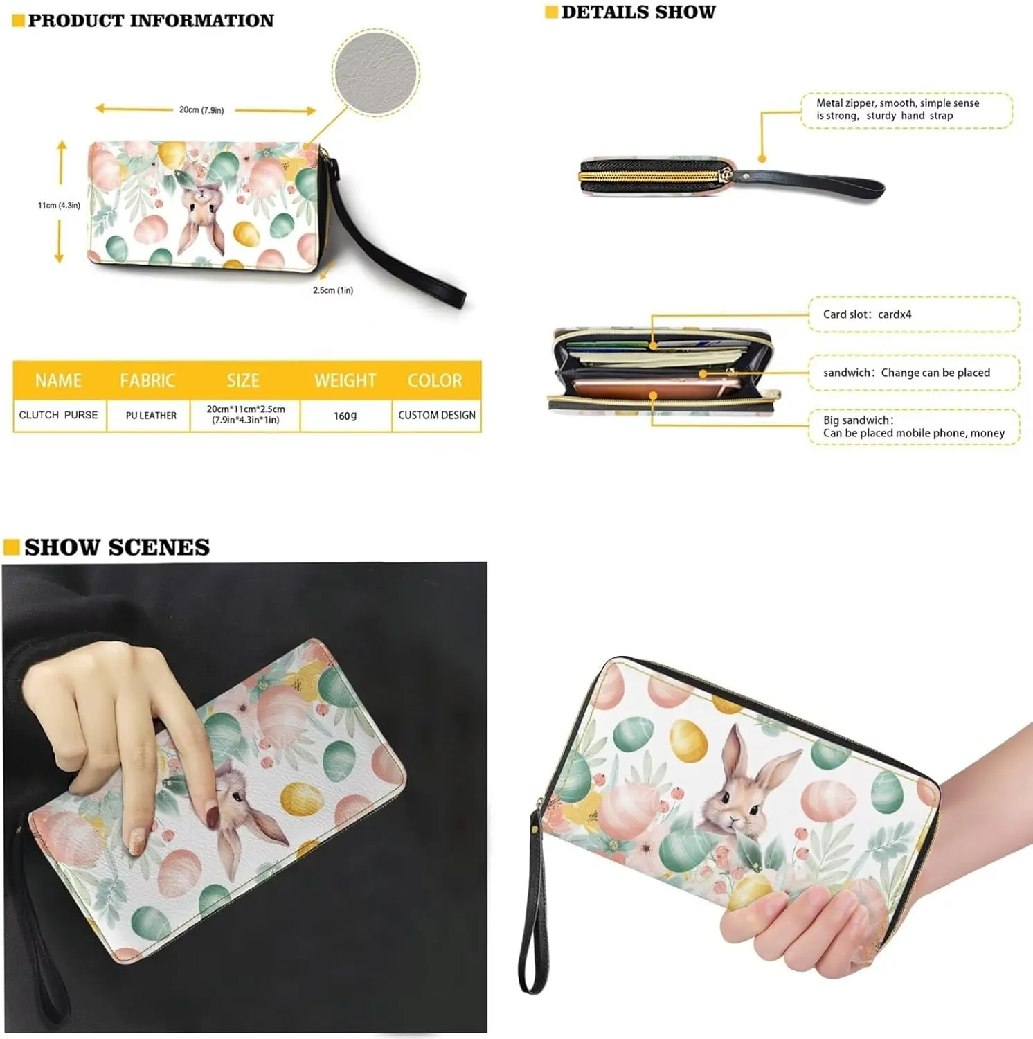 Happy Easter Fashion Business Office Work Handbag Purse 3Pcs Set