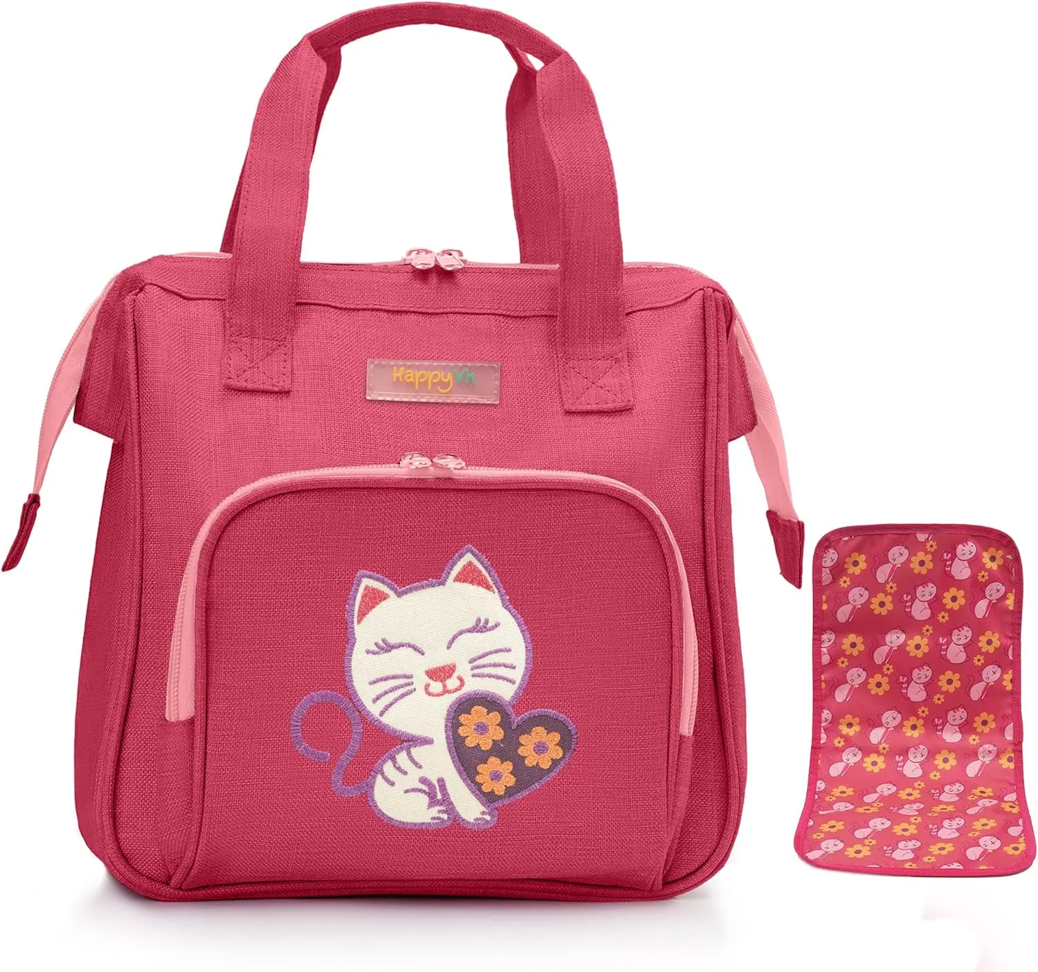 HappyVk- Baby Doll Diaper Bag with Doll Changing Pad- Handbag for Girls- Cat Luminous Embroidery