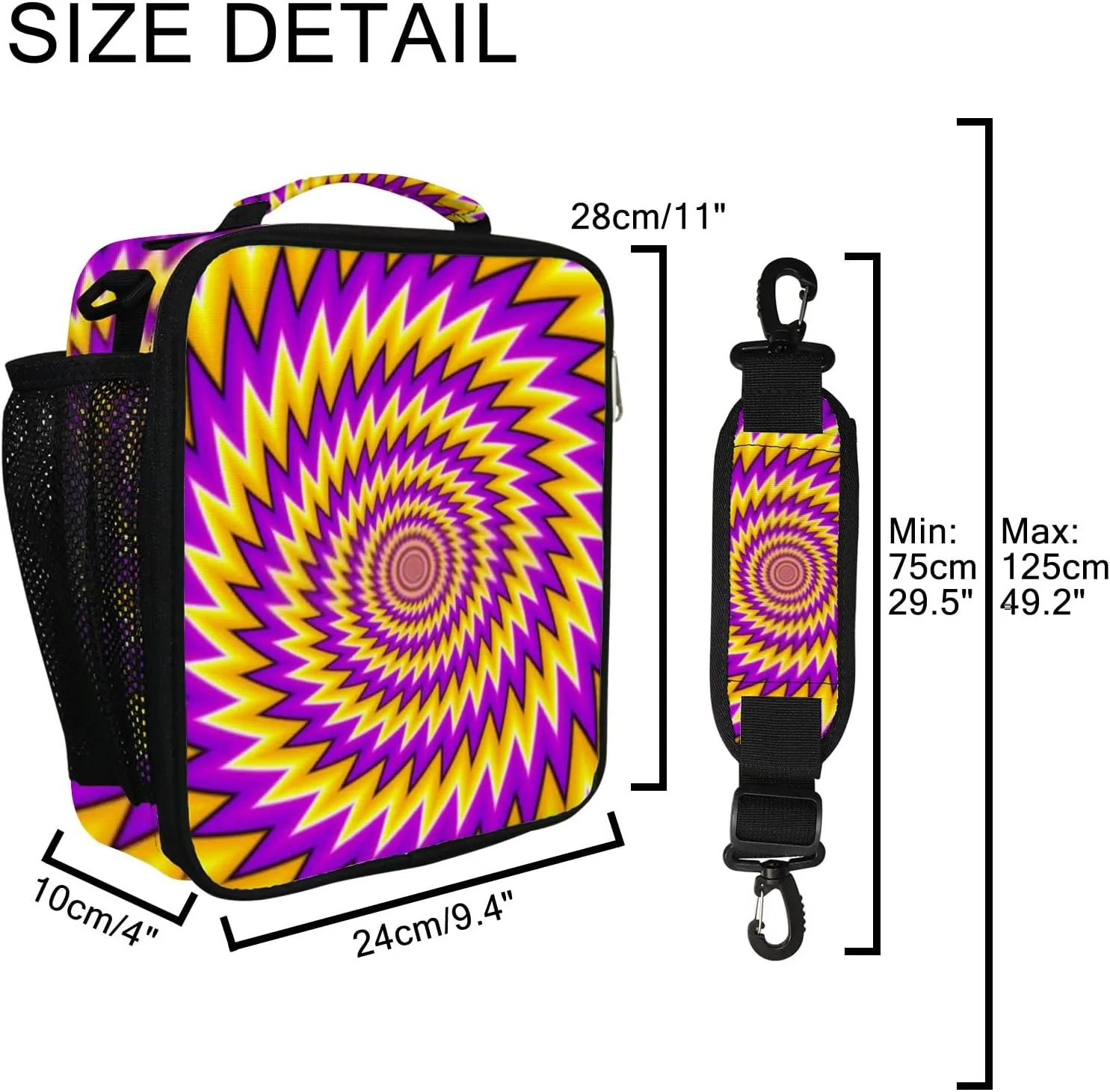 Hapuxt Lunch Box Lunch Bag with Adjustable Shoulder Strap Tote Abstract Yellow Motion Illusion Insulated Waterproof Outdoor Work Office Picnic for Women Men