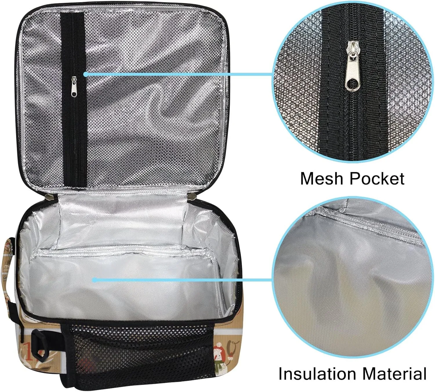 Hapuxt Lunch Box Lunch Bag with Adjustable Shoulder Strap Tote Christmas Advent Calendar Insulated Waterproof Outdoor Work Office Picnic for Women Men