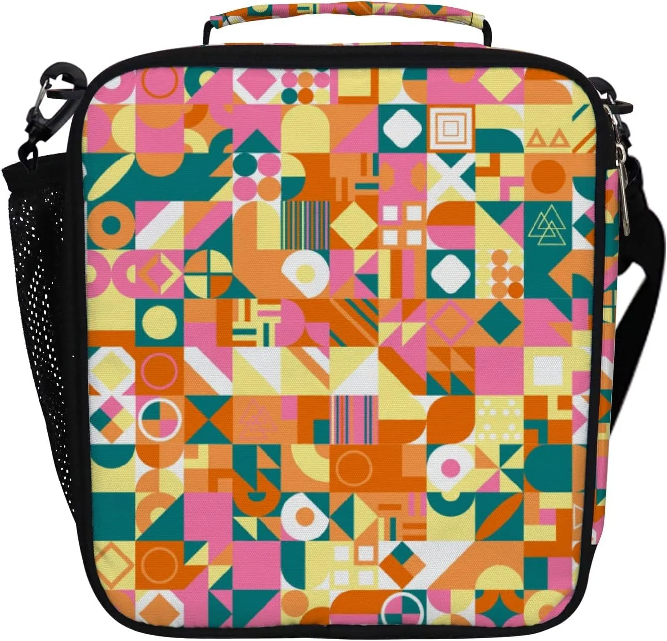 Hapuxt Lunch Box Lunch Bag with Adjustable Shoulder Strap Tote Colored Geometric Composition Flat Style Insulated Waterproof Outdoor Work Office Picnic for Women Men