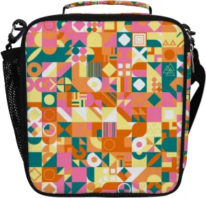 Hapuxt Lunch Box Lunch Bag with Adjustable Shoulder Strap Tote Colored Geometric Composition Flat Style Insulated Waterproof Outdoor Work Office Picnic for Women Men