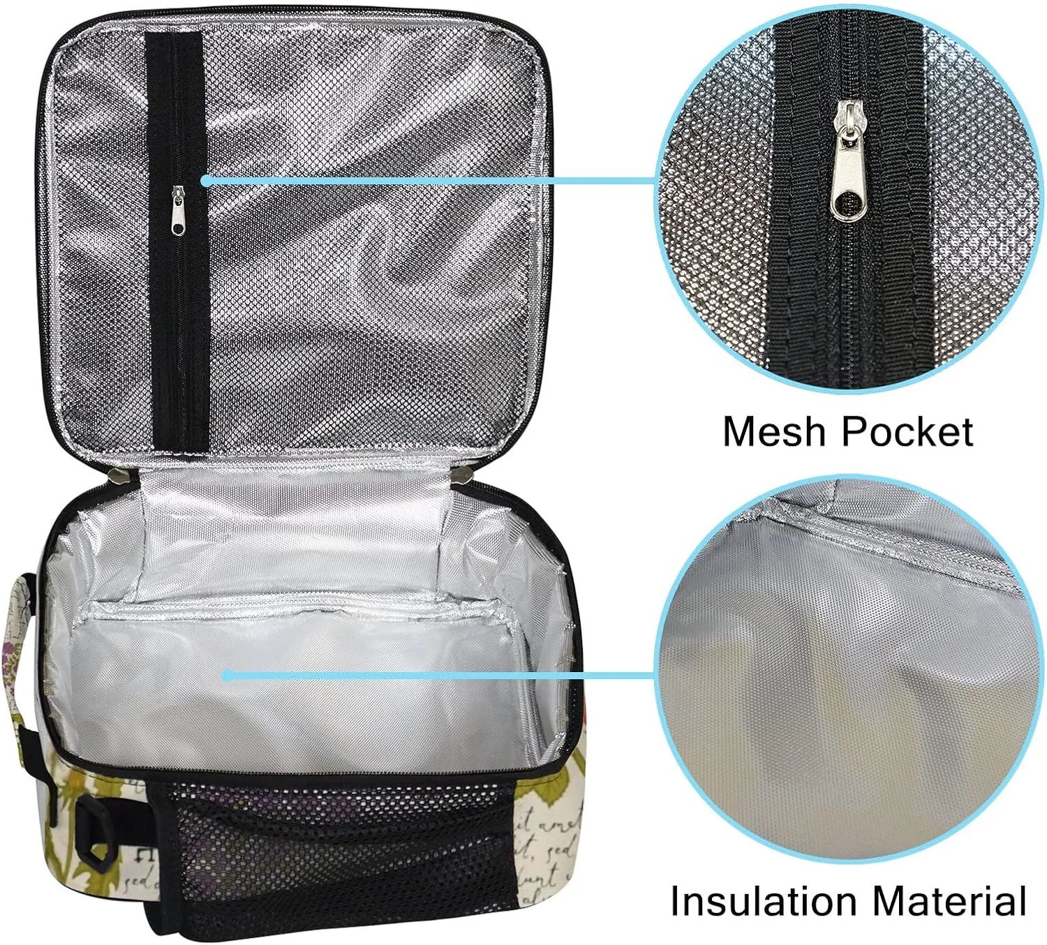 Hapuxt Lunch Box Lunch Bag with Adjustable Shoulder Strap Tote for Women Men Drawn Medicinal Herbs Retro Style Insulated Waterproof Resable Zipper Outdoor Work Office Picnic