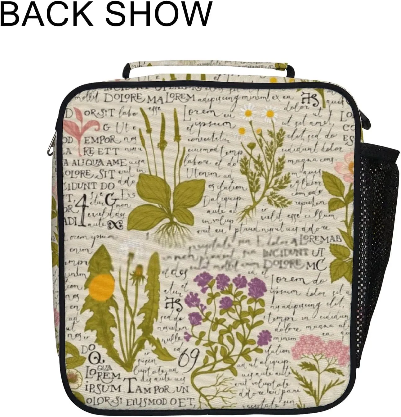 Hapuxt Lunch Box Lunch Bag with Adjustable Shoulder Strap Tote for Women Men Drawn Medicinal Herbs Retro Style Insulated Waterproof Resable Zipper Outdoor Work Office Picnic