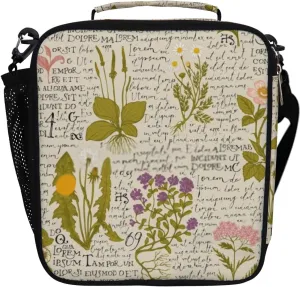 Hapuxt Lunch Box Lunch Bag with Adjustable Shoulder Strap Tote for Women Men Drawn Medicinal Herbs Retro Style Insulated Waterproof Resable Zipper Outdoor Work Office Picnic