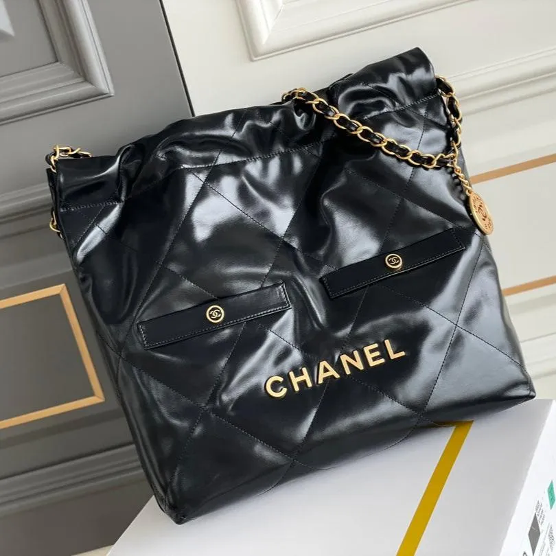 Hardware Lambskin Promotional Secure delivery 22 Bag CHANEL Gold Hobo Black 24K