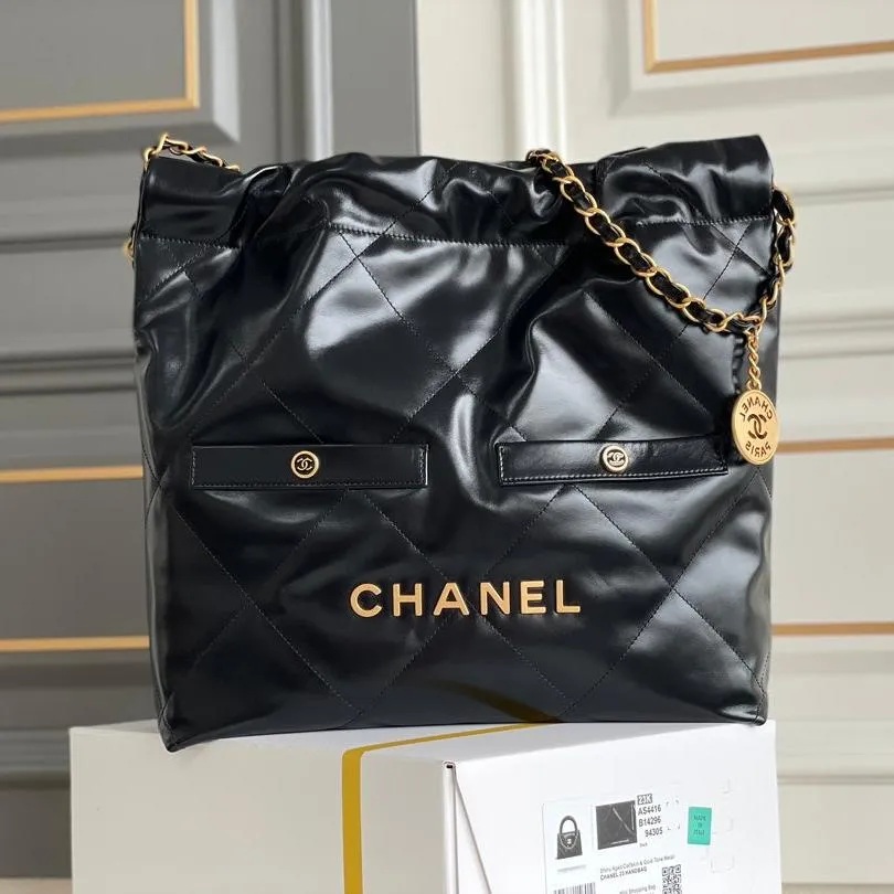 Hardware Lambskin Promotional Secure delivery 22 Bag CHANEL Gold Hobo Black 24K