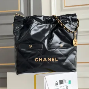 Hardware Lambskin Promotional Secure delivery 22 Bag CHANEL Gold Hobo Black 24K