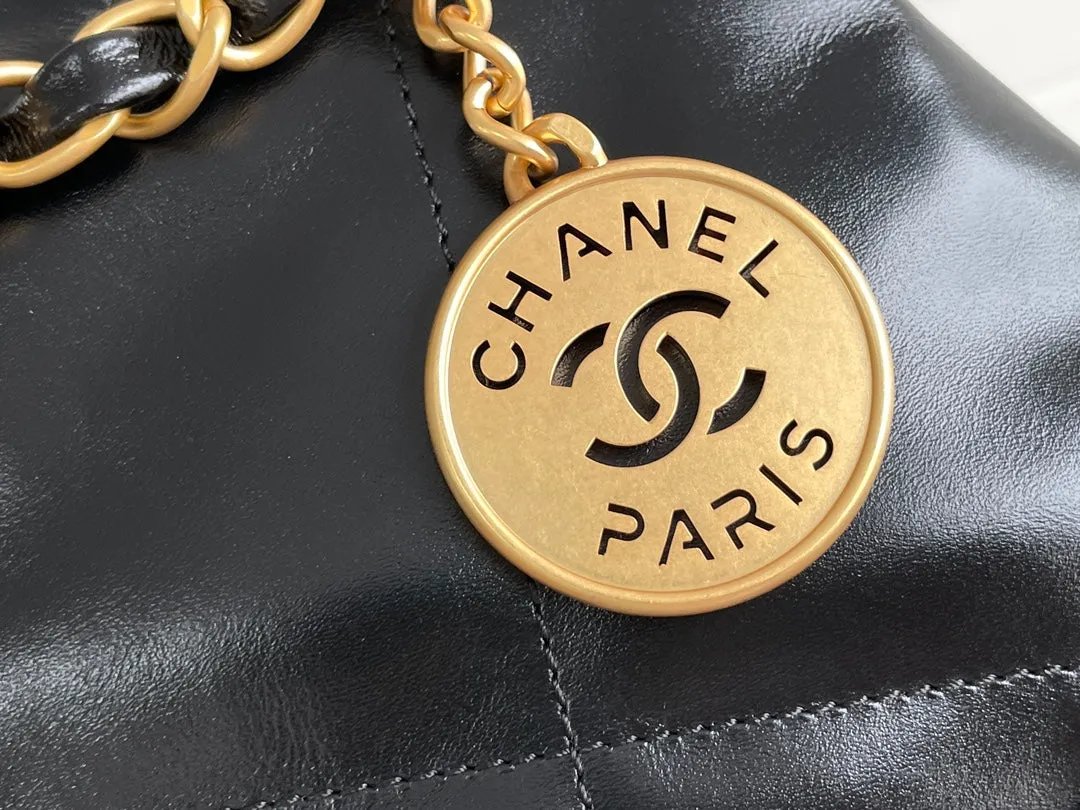 Hardware Lambskin Promotional Secure delivery 22 Bag CHANEL Gold Hobo Black 24K