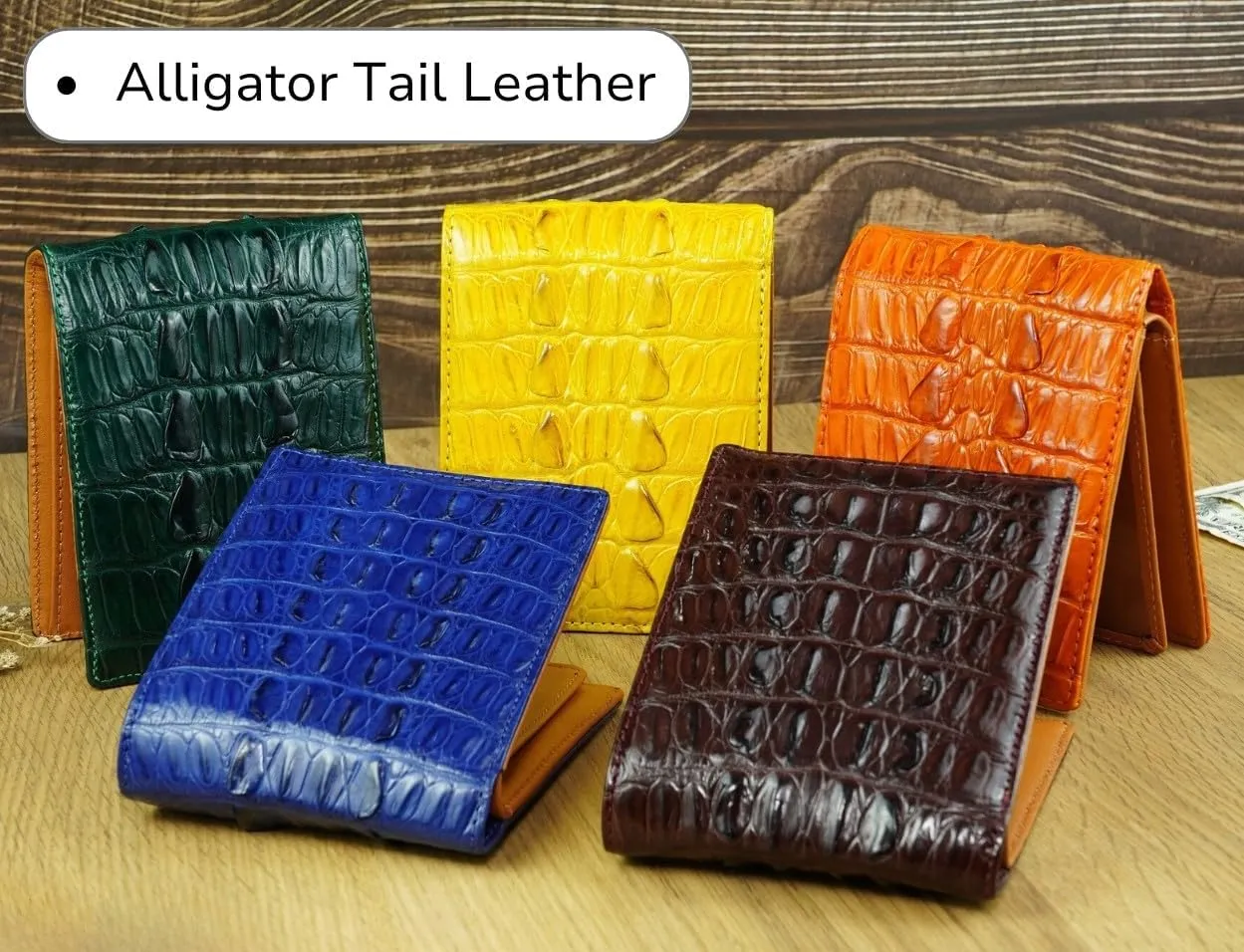 HATA Men Leather Wallet Croc RFID Blocking Front Pocket AIIigator Handmade Gift For Birthday Wedding Anniversary Father's Day