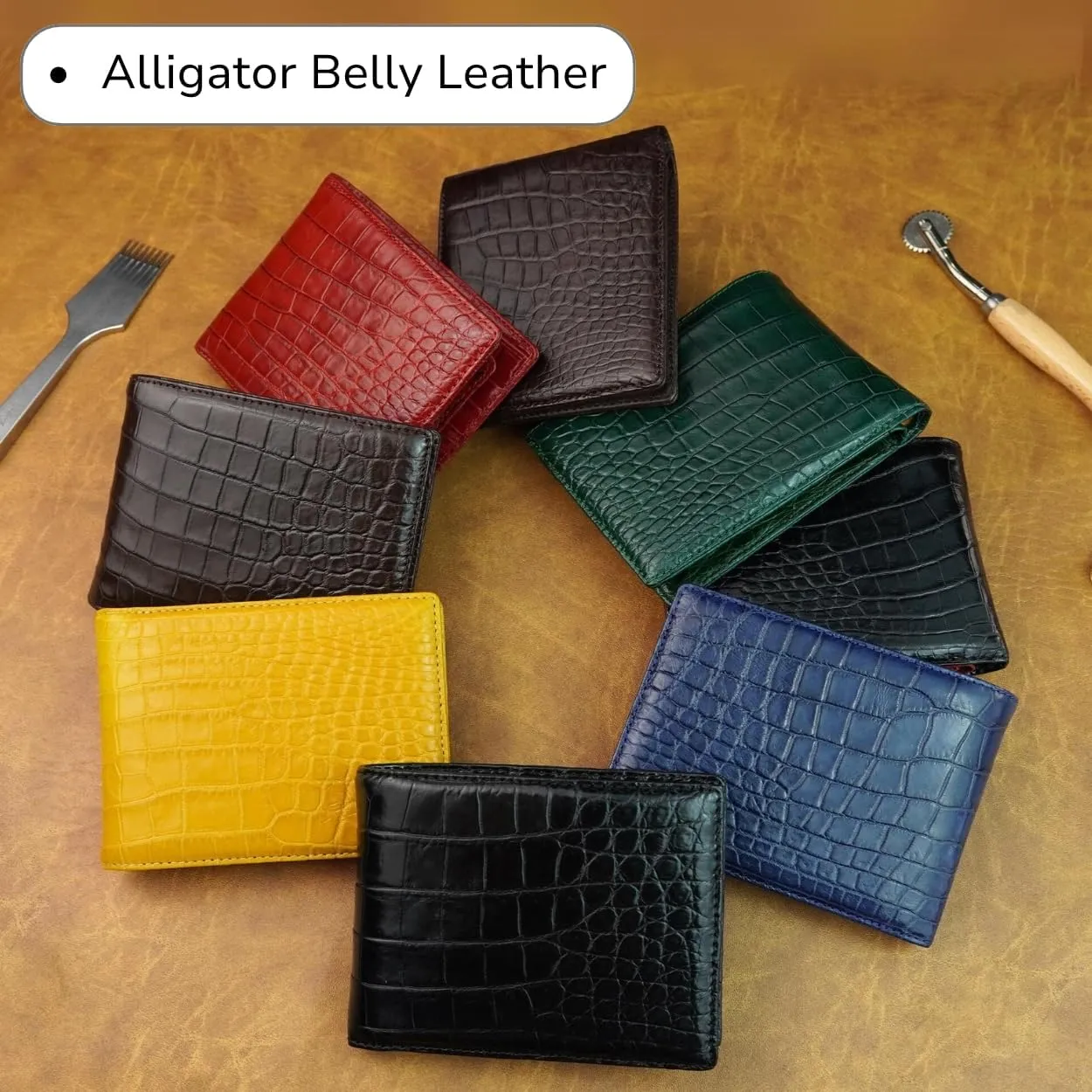 HATA Men Leather Wallet Croc RFID Blocking Front Pocket AIIigator Handmade Gift For Birthday Wedding Anniversary Father's Day