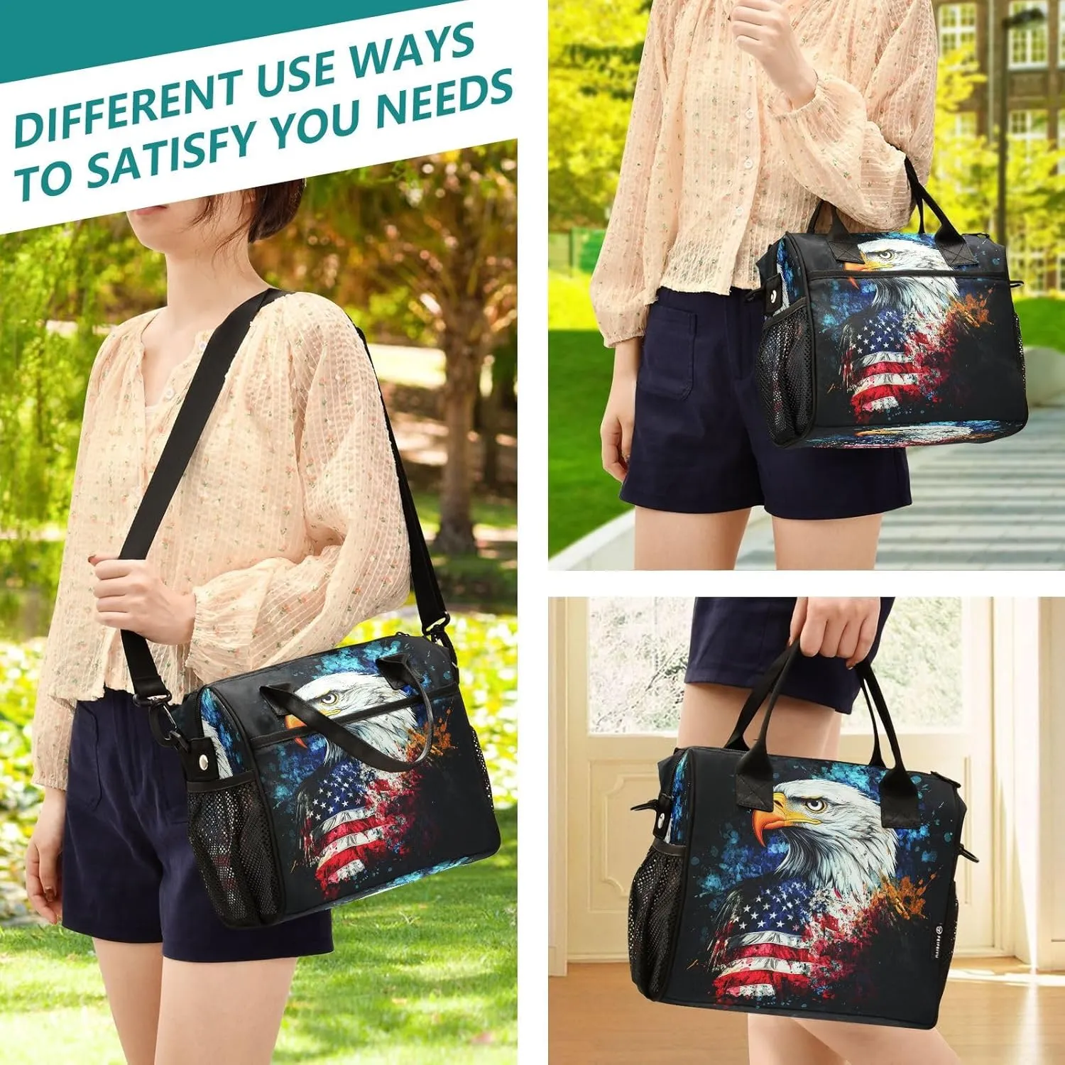 Hawk Flag Dark Lunch Bag for Women Insulated Soft Cooler Bag with Adjustable Shoulder Strap for Adults Women S