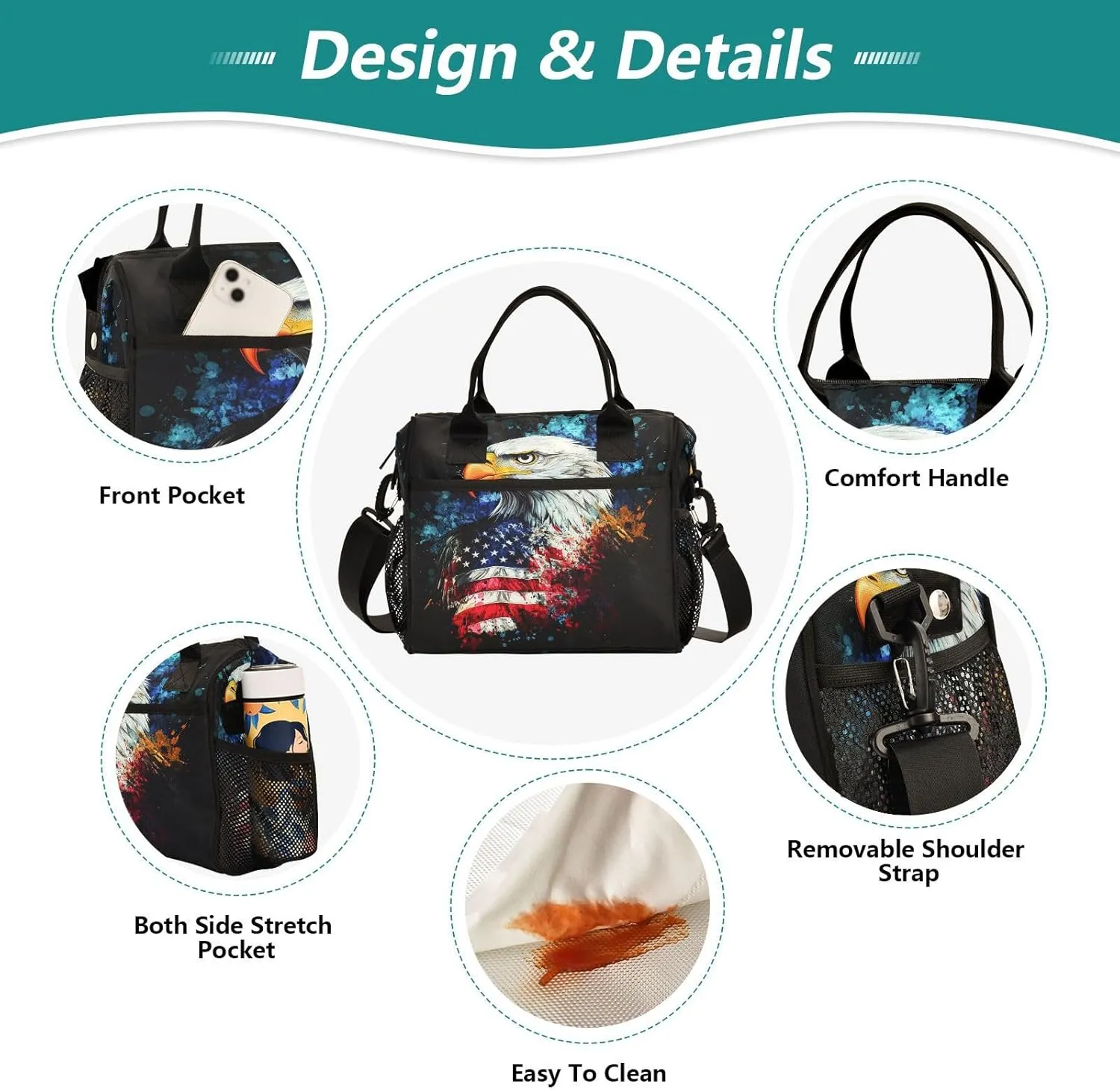Hawk Flag Dark Lunch Bag for Women Insulated Soft Cooler Bag with Adjustable Shoulder Strap for Adults Women S