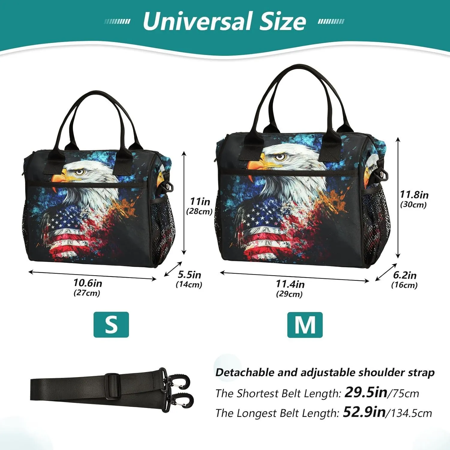 Hawk Flag Dark Lunch Bag for Women Insulated Soft Cooler Bag with Adjustable Shoulder Strap for Adults Women S
