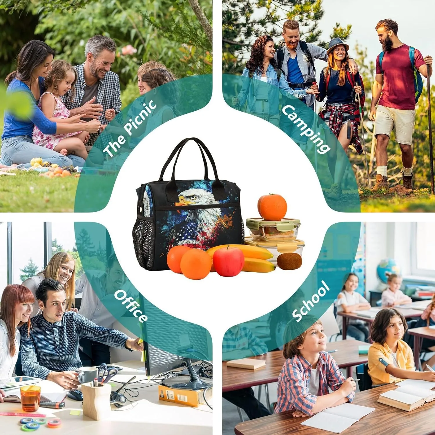 Hawk Flag Dark Lunch Bag for Women Insulated Soft Cooler Bag with Adjustable Shoulder Strap for Adults Women S