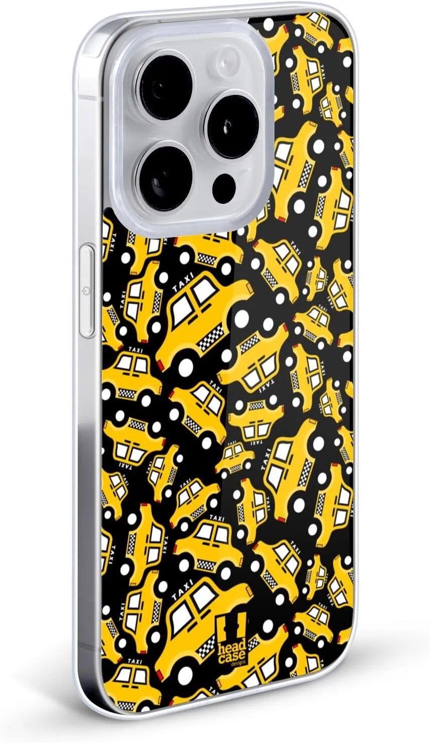 Head Case Designs Black Taxi Pattern Yellow Cab Gel Case [Military Grade Protection] Compatible with Apple iPhone 13 and Compatible with MagSafe