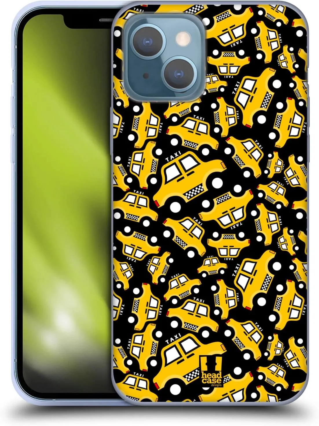Head Case Designs Black Taxi Pattern Yellow Cab Gel Case [Military Grade Protection] Compatible with Apple iPhone 13 and Compatible with MagSafe