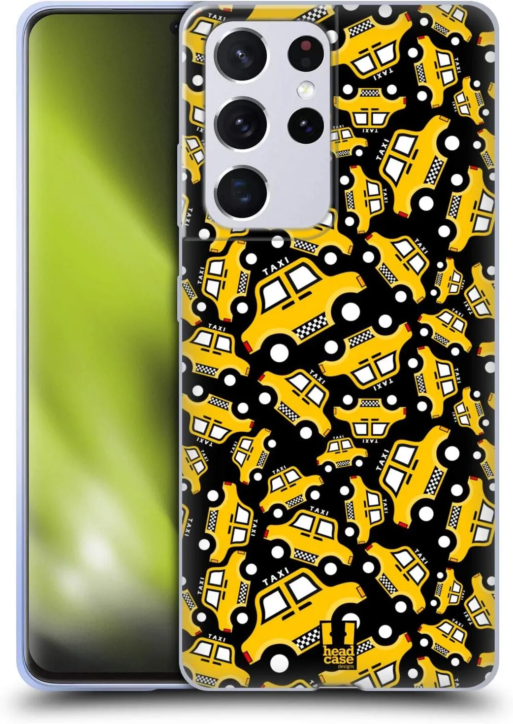 Head Case Designs Black Taxi Pattern Yellow Cab Gel Case [Military Grade Protection] Compatible with Samsung Galaxy S21 Ultra 5G