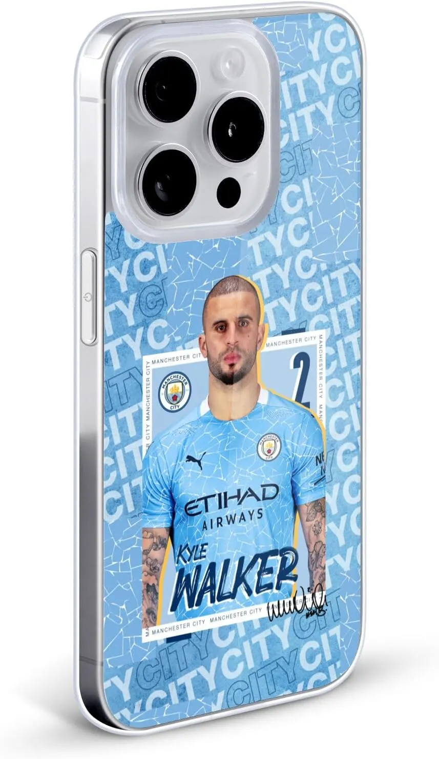 Head Case Designs Officially Licensed Manchester City Man City FC Kyle Walker 2020/21 First Team Gel Case [Military Grade Protection] Compatible with Apple iPhone 14 Pro Max and MagSafe