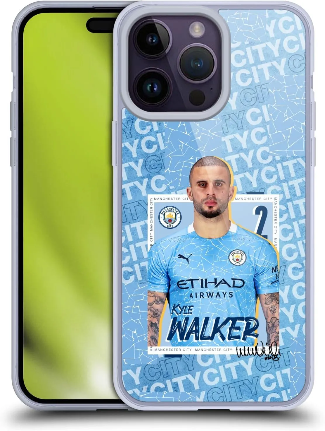 Head Case Designs Officially Licensed Manchester City Man City FC Kyle Walker 2020/21 First Team Gel Case [Military Grade Protection] Compatible with Apple iPhone 14 Pro Max and MagSafe