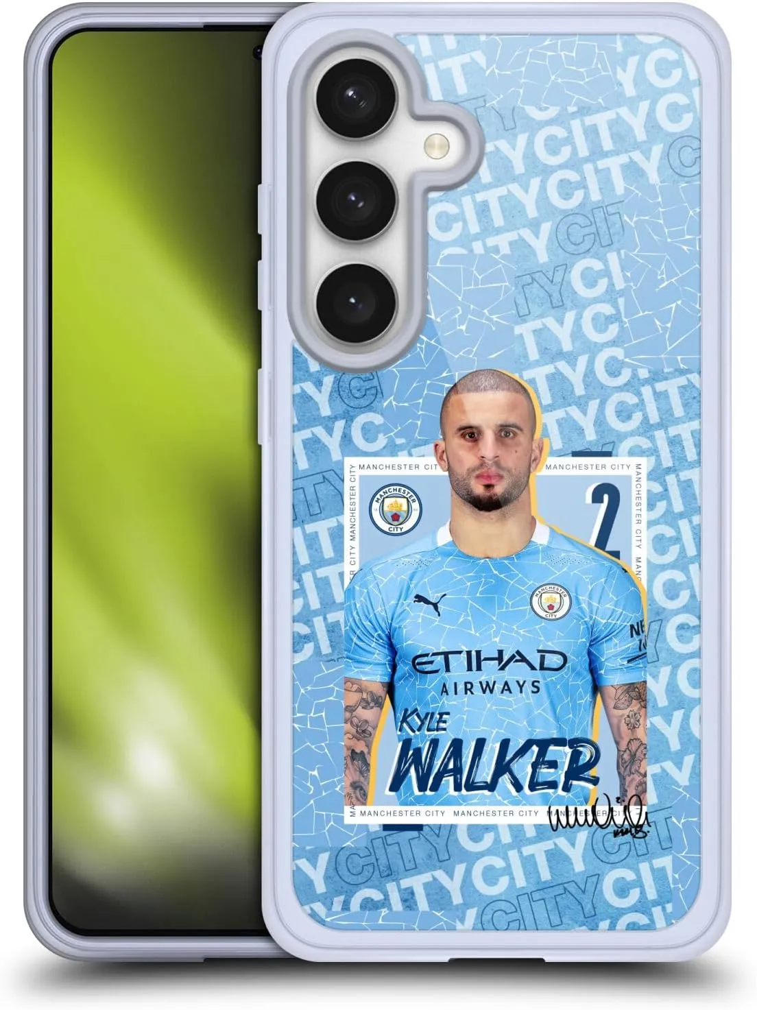 Head Case Designs Officially Licensed Manchester City Man City FC Kyle Walker 2020/21 First Team Gel Case [Military Grade Protection] Compatible with Samsung Galaxy S24 5G and Compatible with MagSafe