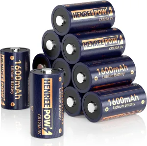 Henreepow CR123A Lithium Battery, 10-Year Shelf Life, 123 3 Volt 1600mAh High Capacity Lithium Batteries, Long-Lasting for Sensors,Home Security Automation Devices (12 Pack-Non Rechargeable)