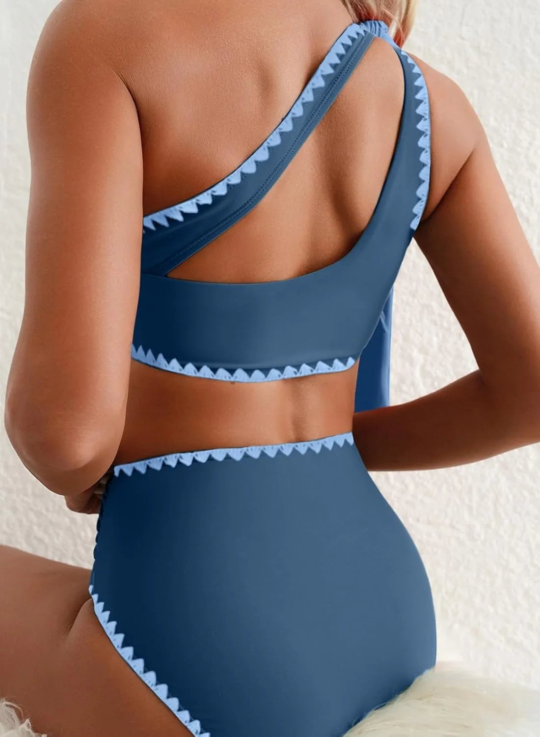 Herseas Women's One Bow Shoulder Bikini Sets 2 Piece Ruched Swimsuit Elegant Bathing Suit