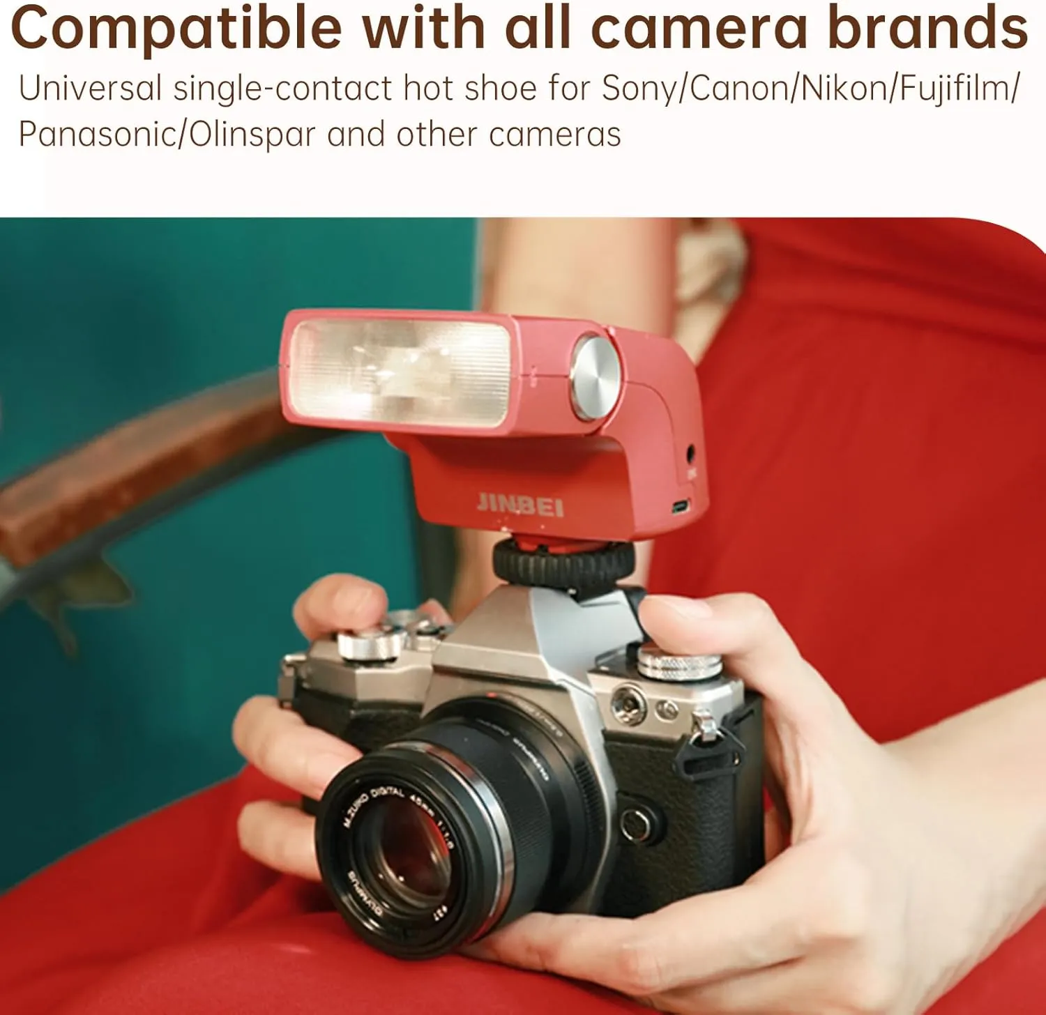 Hi5 Retro Camera Flash with Adjustable Head & Built-in 2500mAh Li-ion Battery, GN16 6000K±200K, S1/S2 Modes, for Sony/Canon/Nikon/Fuji/Olympus Hot Shoe Cameras​​