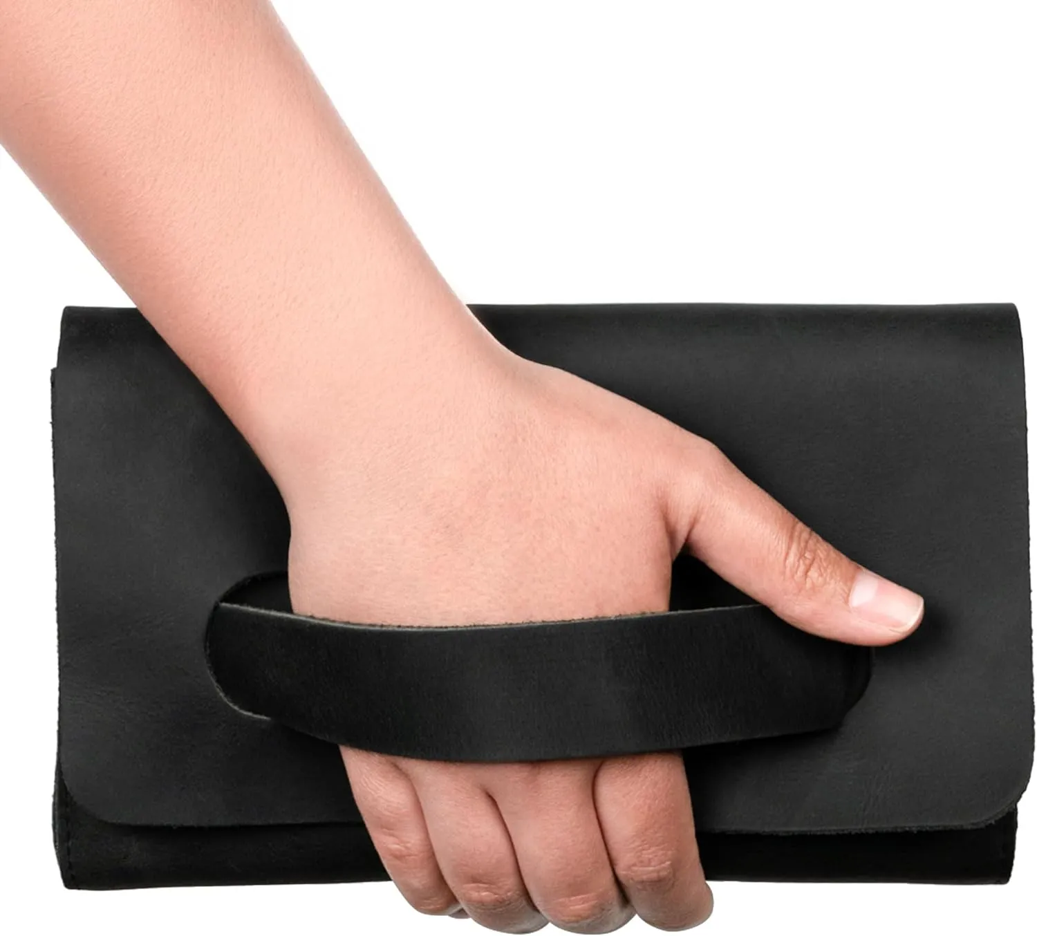 Hide & Drink, Rectangular Clutch Bag With Handle, Wallet for Cards, Money, Stylish Handbag, Full Grain Leather, Handmade, Charcoal Black