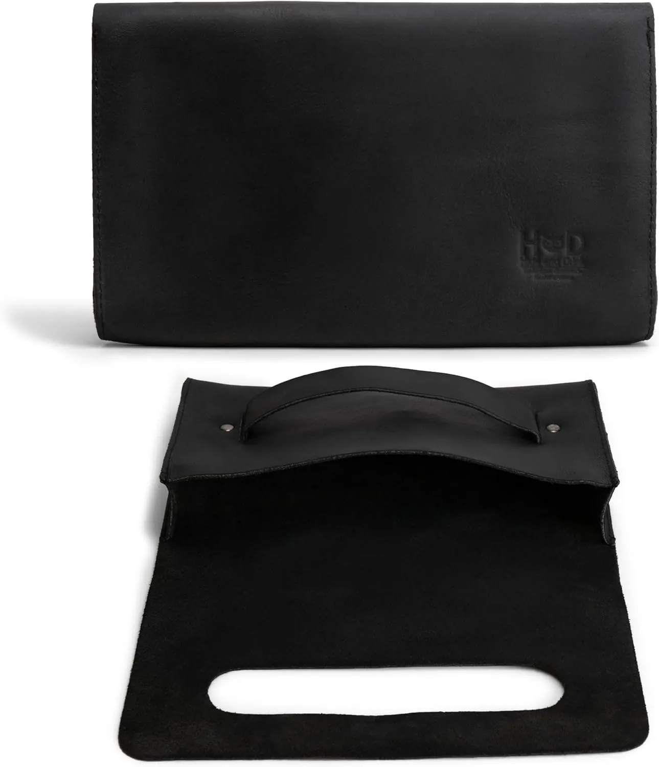 Hide & Drink, Rectangular Clutch Bag With Handle, Wallet for Cards, Money, Stylish Handbag, Full Grain Leather, Handmade, Charcoal Black