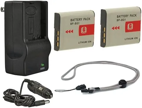 High Capacity Batteries (2 Units)   AC/DC Travel Charger Compatible with Sony Cybershot DSC-T90   Krusell Multidapt Neck Strap (Black Finish)