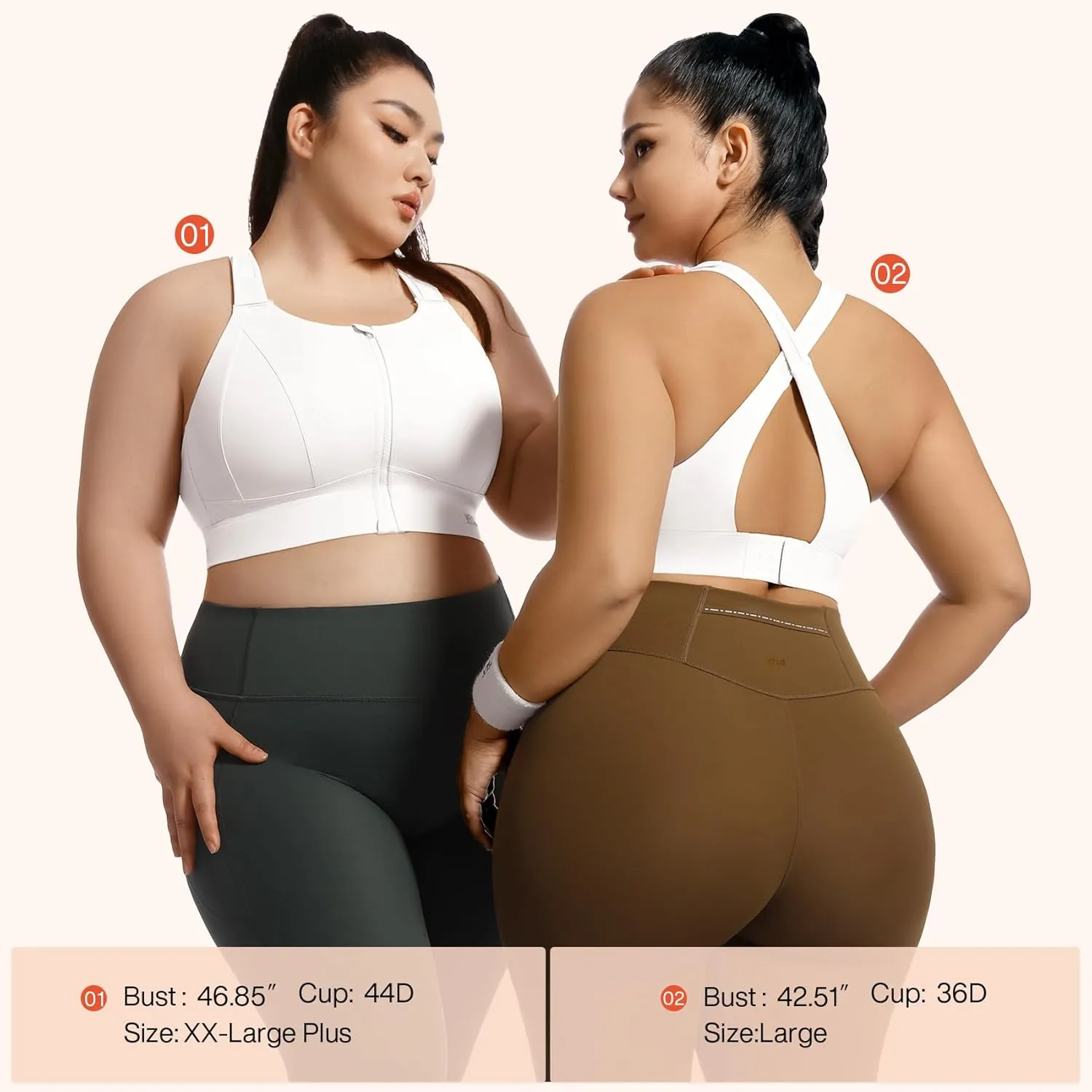 High Impact Sports Bras for Women Adjustable Zip Front Plus Size Workout Bra Full Coverage Removable Padded Running