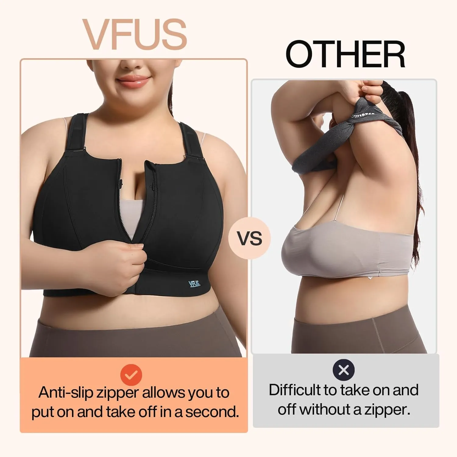 High Impact Sports Bras for Women Adjustable Zip Front Plus Size Workout Bra Full Coverage Removable Padded Running