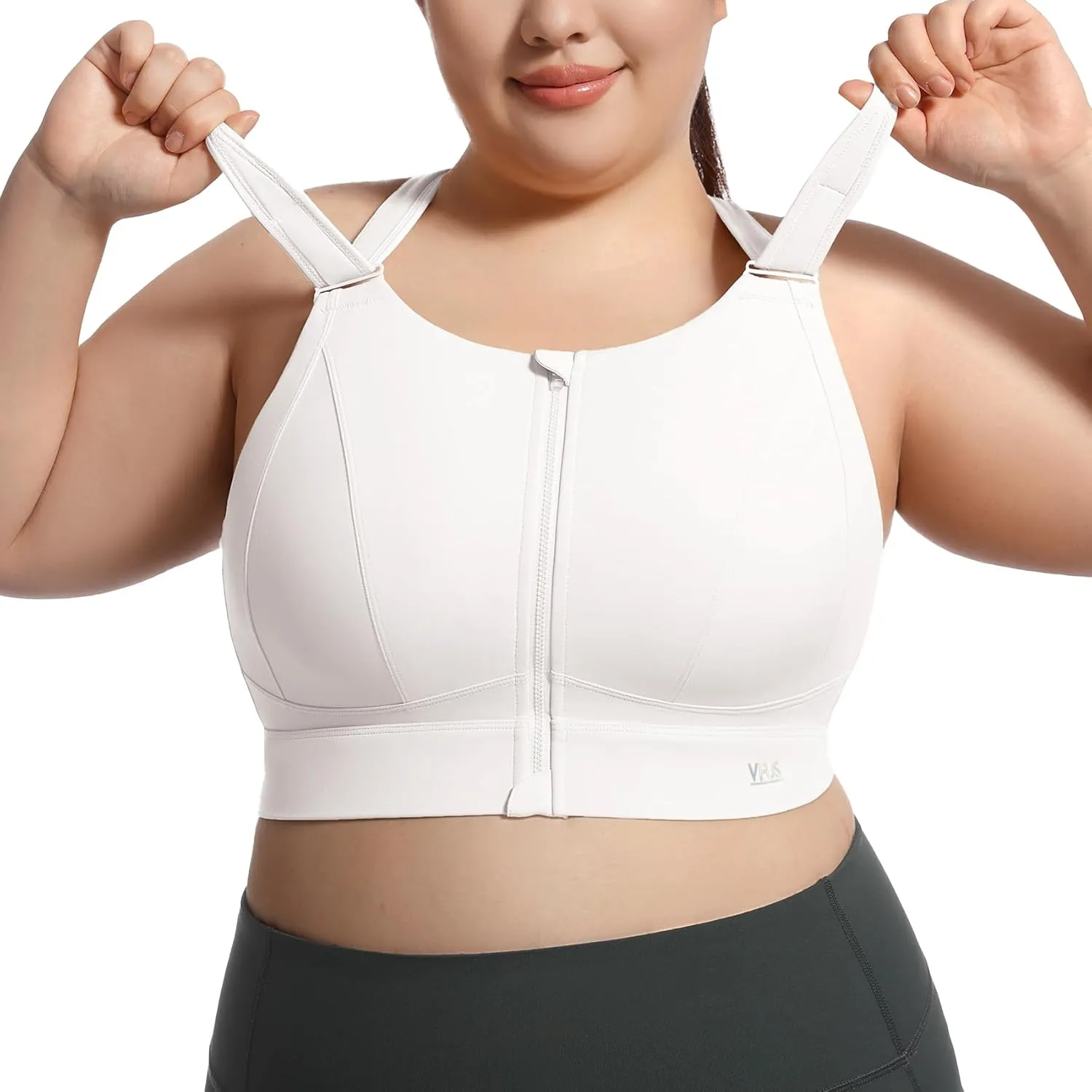 High Impact Sports Bras for Women Adjustable Zip Front Plus Size Workout Bra Full Coverage Removable Padded Running