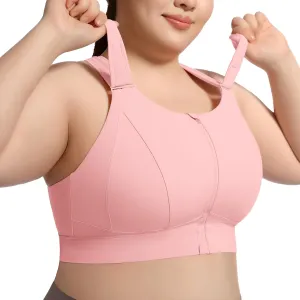 High Impact Sports Bras for Women Adjustable Zip Front Plus Size Workout Bra Full Coverage Removable Padded Running