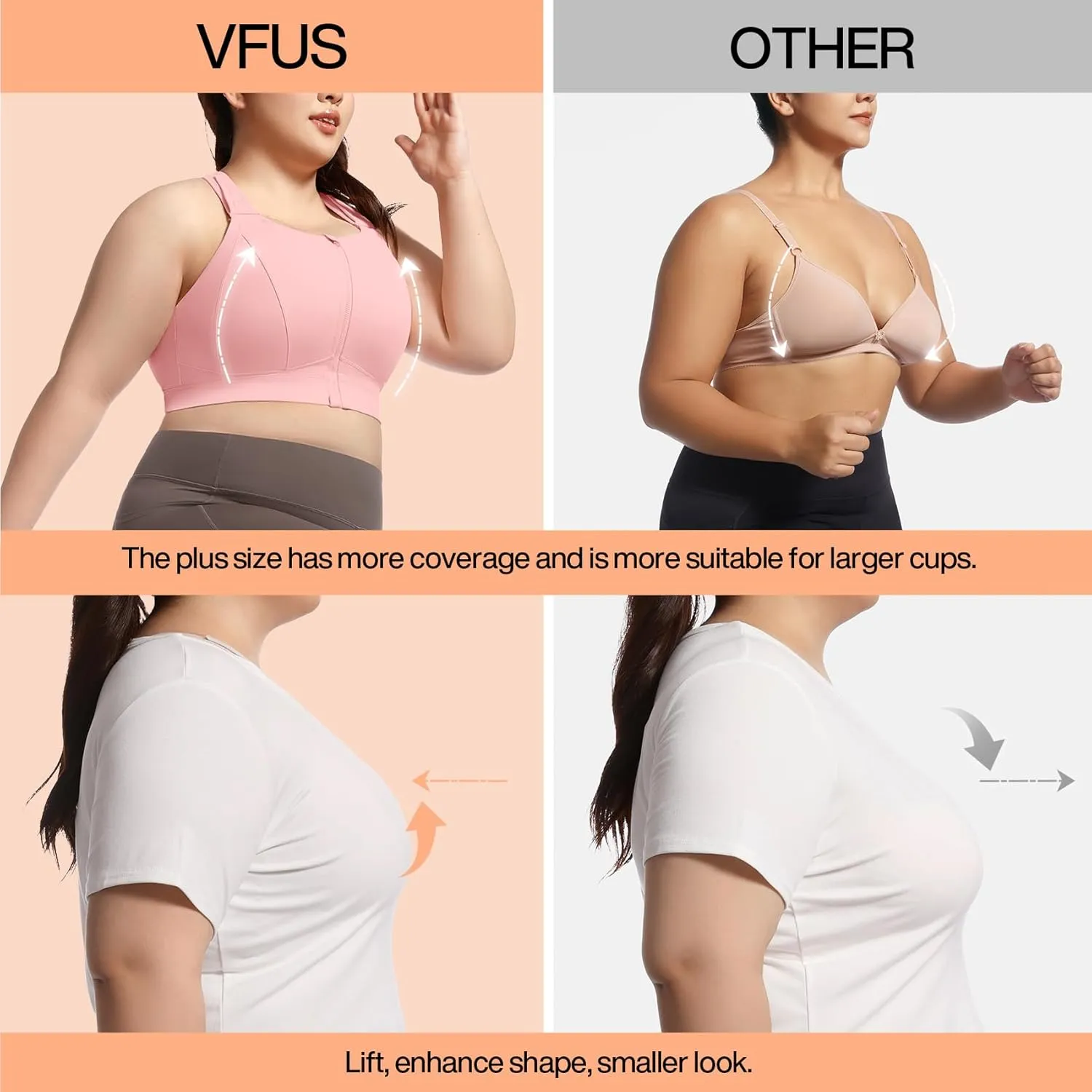 High Impact Sports Bras for Women Adjustable Zip Front Plus Size Workout Bra Full Coverage Removable Padded Running